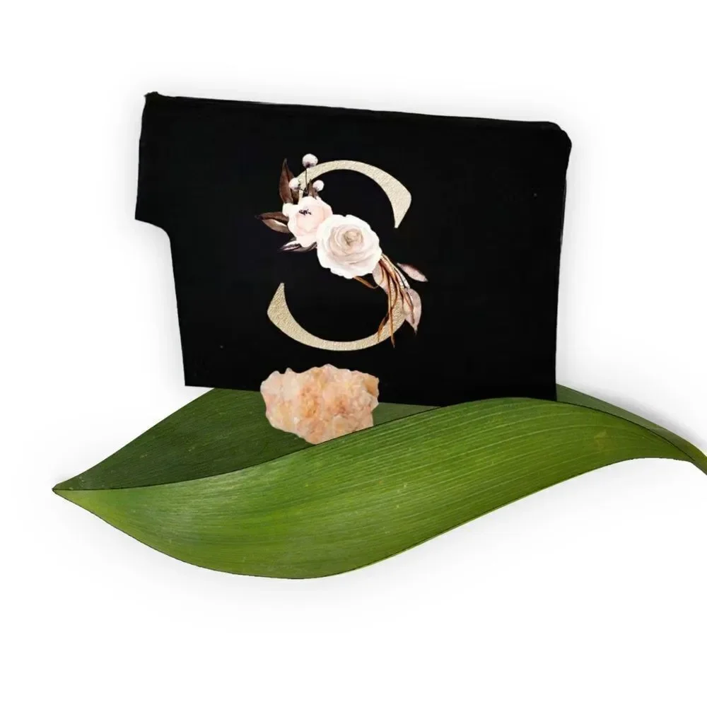 ZIP TOP BLACK‎ COSMETIC BAG WITH INITIAL